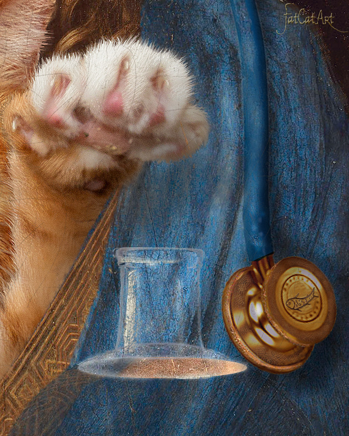 Leonardo da Vinci, Salvator Mundi, cum suo Felis (Savior of the World with his cat), detail