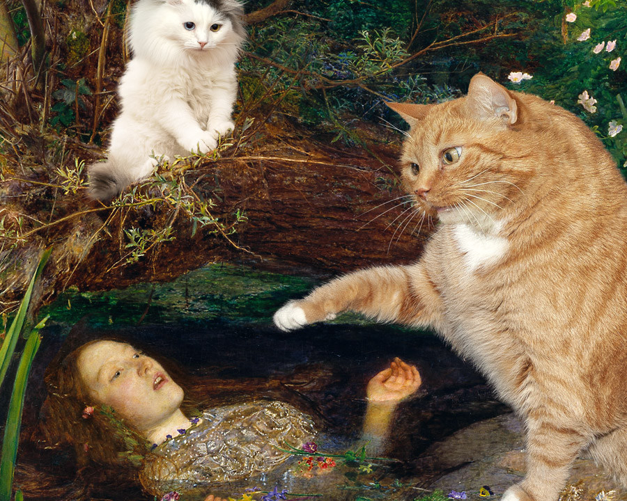 Sir John Everett Millais, Ophelia and Cats, detail